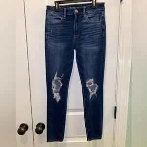 American Eagle Outfitters Dark Blue Distressed Skinny Jeans